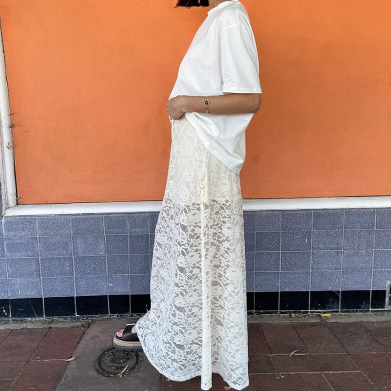 White Lace Hollow Out See-through Skirt $45.50 Dana Fashion Color: White Size: L Women's clothing Product information: Fabric name: Nylon Color: White Size: S,M,L Skirt length: long skirt Popular elements: hollow out Craft: collage/stitching (Unit: cm) Si