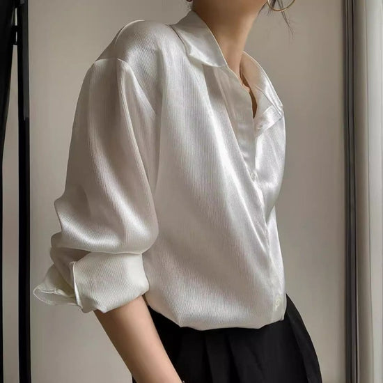 White Texture Satin Shirt For Women $39.99 Dana Fashion Color: White Size: L Women's clothing Product information: Pattern: solid color Fabric name: Other Color: White Sleeve type: Regular Main fabric composition: Other Size: S,M,L,XL Version: Straight Le