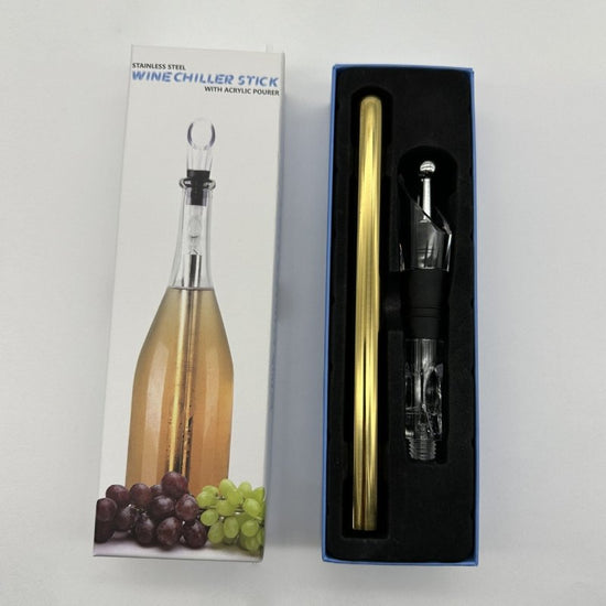 Wine Bottle Cooler Stick Stainless Steel Wine Chilling Rod Leakproof Wine Chiller Beer Beverage Frozening Stick Bar Tools $26.23 Dana Fashion Color: Gold style: Box packing with wine stopper Dana's Kitchen Overview: A three-in-one wine cooling rod that co