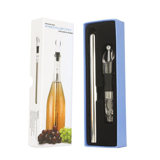 Wine Bottle Cooler Stick Stainless Steel Wine Chilling Rod Leakproof Wine Chiller Beer Beverage Frozening Stick Bar Tools $26.24 Dana Fashion Color: Silver style: Box packing with wine stopper Dana's Kitchen Overview: A three-in-one wine cooling rod that