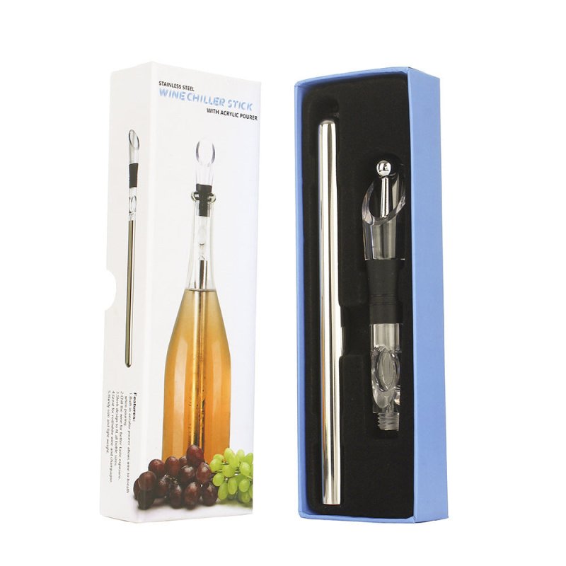 Wine Bottle Cooler Stick Stainless Steel Wine Chilling Rod Leakproof Wine Chiller Beer Beverage Frozening Stick Bar Tools $26.24 Dana Fashion Color: Silver style: Box packing with wine stopper Dana's Kitchen Overview: A three-in-one wine cooling rod that