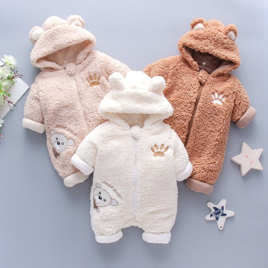 Winter Baby Boy Girl Romper Cotton Clothes $47.99 Dana Fashion Color: Brown Size: 66cm Baby Clothing Product Details: Fabric: Cotton Applicable gender: unisex Color classification: White Brown Khaki Safety class: Class A Material Composition: Cotton 80% P