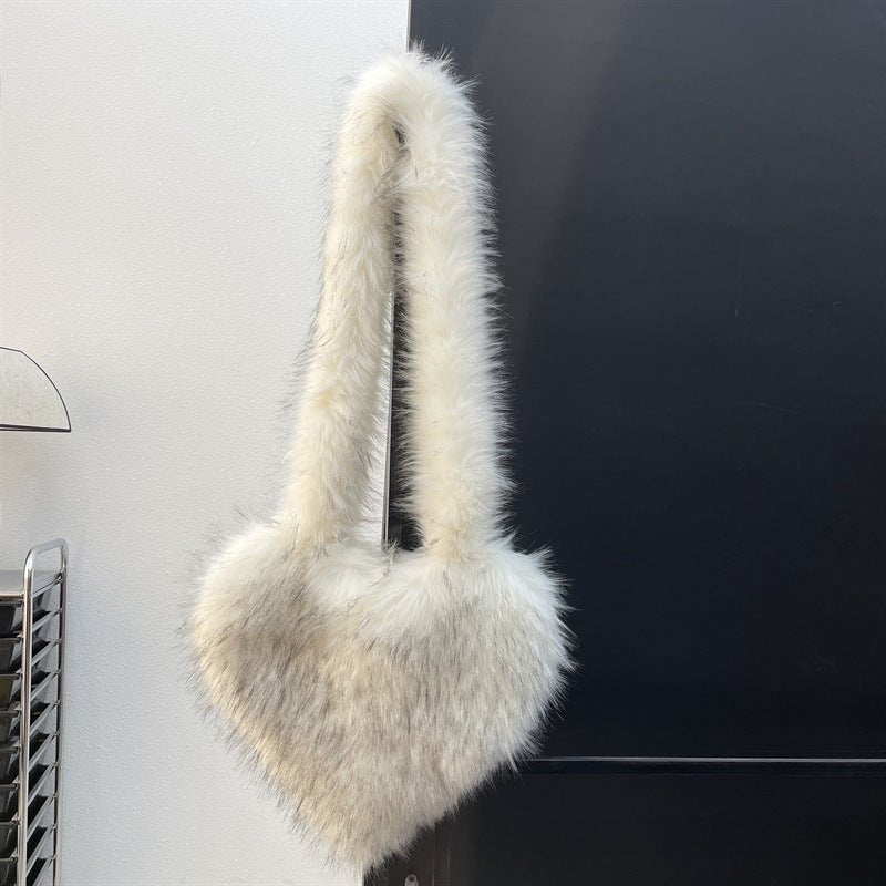Winter Fleece Shoulder Bags Women Heart Shape Crossbody Bag Plush Large Capacity Love Bag $89.99 Dana Fashion Color: White Women's Bags Product information: Lining texture: Polyester Pattern: None Applicable scenarios: Daily matching Color: plain color, B