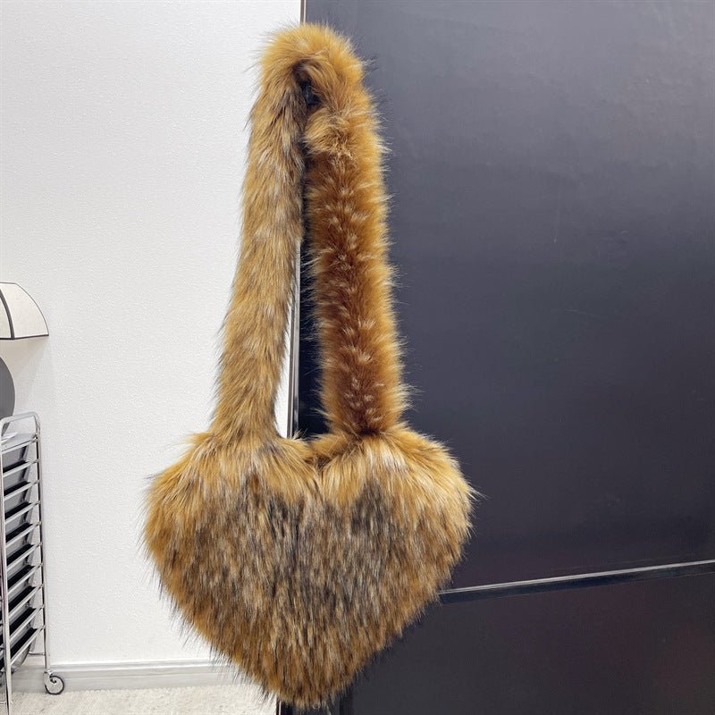 Winter Fleece Shoulder Bags Women Heart Shape Crossbody Bag Plush Large Capacity Love Bag $89.99 Dana Fashion Color: Brown Women's Bags Product information: Lining texture: Polyester Pattern: None Applicable scenarios: Daily matching Color: plain color, B