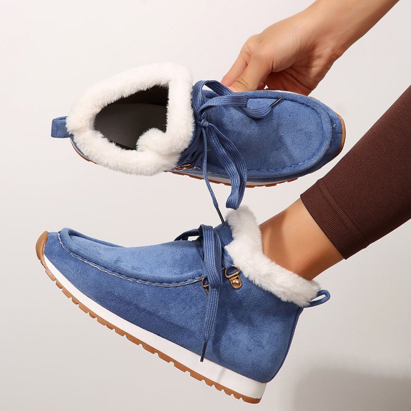Winter Lace-up Snow Boots Casual Warm Plush Flat Shoes Women's Fleece Ankle Boot $43.54 Dana Fashion Color: Blue Size: Size36 Women's shoes Product information: Upper material: suede Sole material: rubber Upper height: Low upper Toe shape: round head Heel