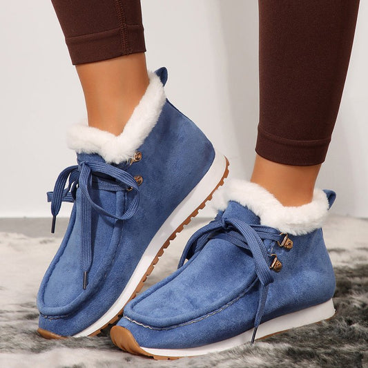Winter Lace-up Snow Boots Casual Warm Plush Flat Shoes Women's Fleece Ankle Boot $43.54 Dana Fashion Color: Blue Size: Size36 Women's shoes Product information: Upper material: suede Sole material: rubber Upper height: Low upper Toe shape: round head Heel