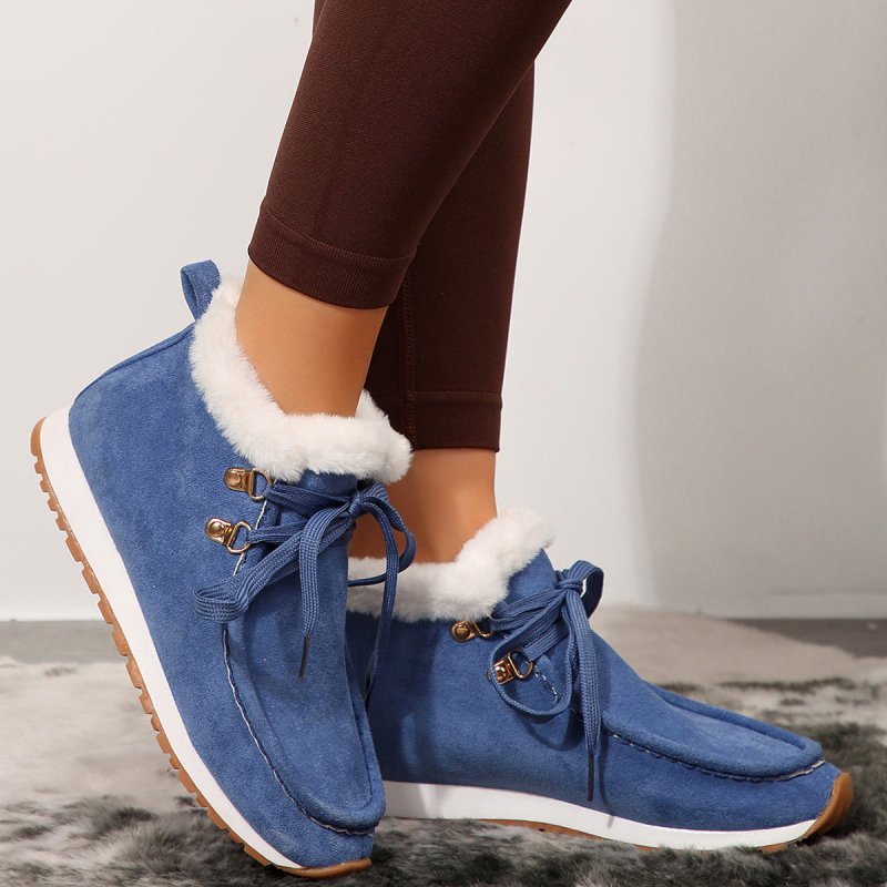 Winter Lace-up Snow Boots Casual Warm Plush Flat Shoes Women's Fleece Ankle Boot $43.54 Dana Fashion Color: Blue Size: Size36 Women's shoes Product information: Upper material: suede Sole material: rubber Upper height: Low upper Toe shape: round head Heel