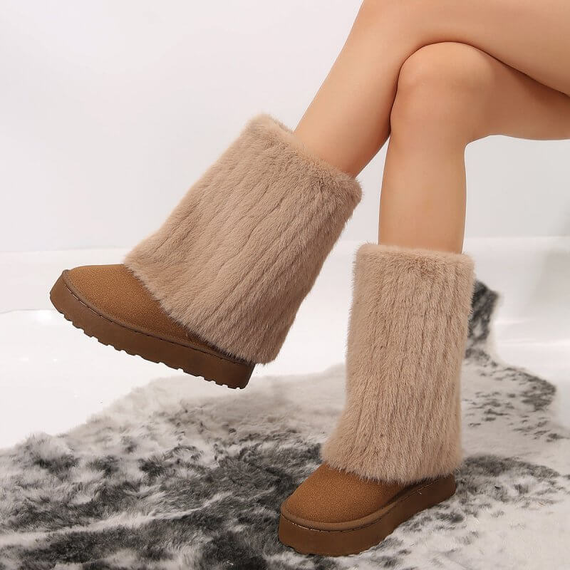 Winter Long Women's Fur Snow Boots $48.50 Dana Fashion Color: Beige Size: 38 Women's shoes Product information: Pattern: solid color Color: black, dark khaki cloth, Gray Upper height: Mid-top Sock length: 20cm Heel shape: flat heel Size: 36,37,38,40,39,41
