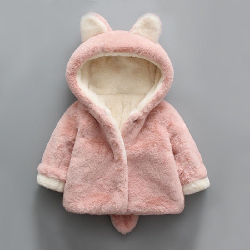 Winter popular girl's plush plush coat baby $28.98 Dana Fashion Color: Grey Size: 100cm Baby Clothing Applicable gender: Female Style: Korean version Suitable age: infant (1-3 years old, 80-100cm) Suitable season: Winter Collar type: round neck Fabric tec