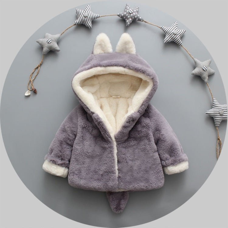 Winter popular girl's plush plush coat baby $28.98 Dana Fashion Color: Grey Size: 100cm Baby Clothing Applicable gender: Female Style: Korean version Suitable age: infant (1-3 years old, 80-100cm) Suitable season: Winter Collar type: round neck Fabric tec