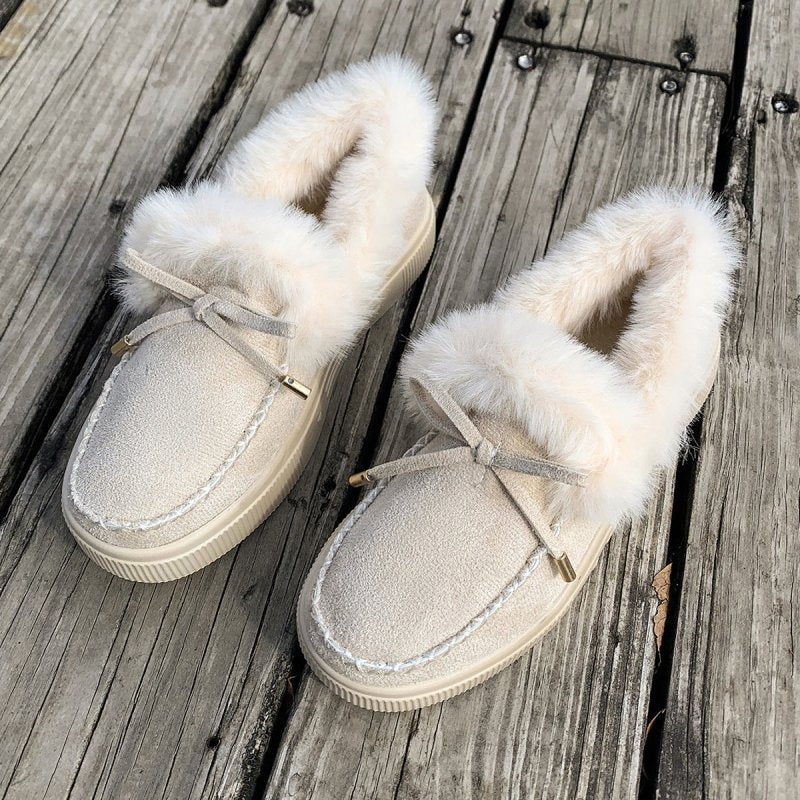 Winter Round Head Thick Bottom Velvet Warm Cotton Shoes Women $34.01 Dana Fashion Color: Beige Size: 36 Women's shoes Product information: Pattern: solid color Lining material: pu Applicable sports: Universal Color: black, red and white, white, red, leopa