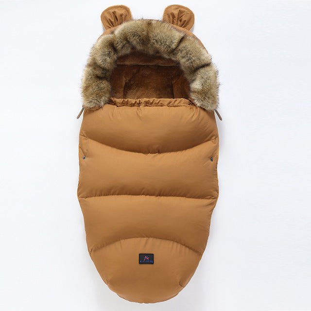 Winter Sleeping Bags Envelope Newborn Baby Stroller Pad $359.97 Dana Fashion Color: Brown Baby & Mother Product Information: Applicable age: Freshmen 3 months 6 months Fabric: Cotton denim Applicable gender: female/male Color classification: orange, red,