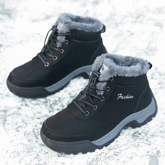 Winter Snow Boots For The Elderly Cotton Thickening Thermal Cotton Shoes $49.99 Dana Fashion Color: Black And Gray Size: 36 Women's shoes Product information: Lining material: artificial plush Color: Black gray, dark blue Rose Red, black purple, purple Up