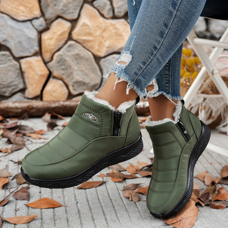 Winter Snow Boots WIth Side Zipper Casual Warm Plush Flat Shoes Women's Fleece Ankle Boot $40.74 Dana Fashion Color: Green Size: Size35 Women's shoes Product information: Upper material: satin Sole material: PU Upper height: medium upper Toe shape: round