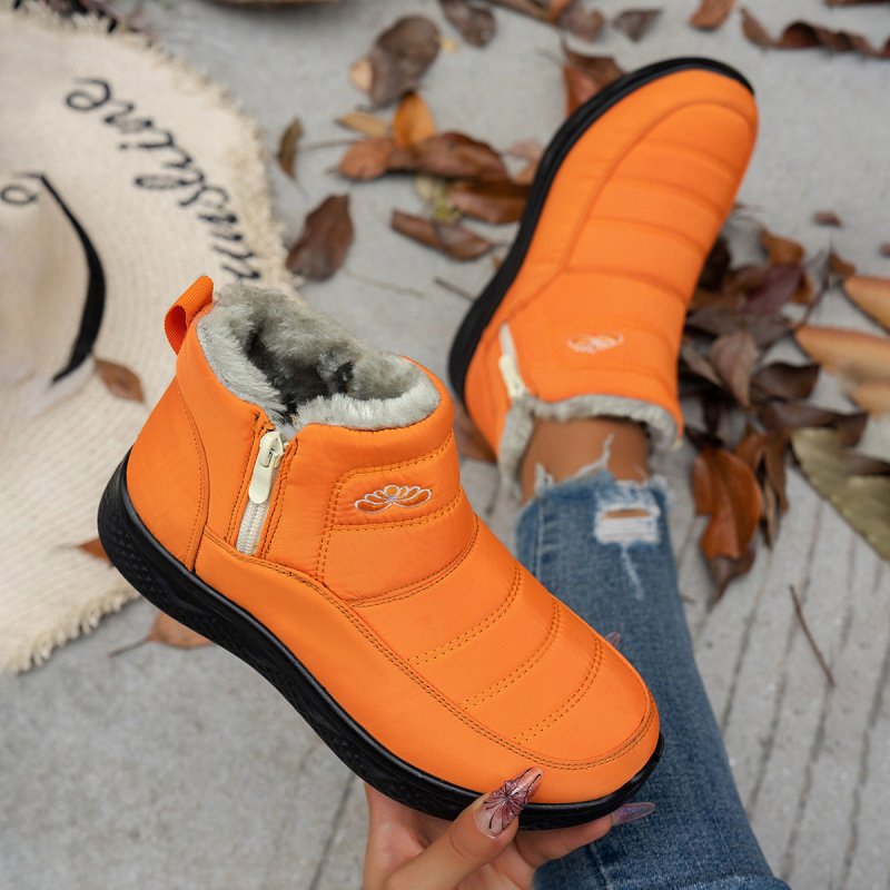 Winter Snow Boots WIth Side Zipper Casual Warm Plush Flat Shoes Women's Fleece Ankle Boot $40.74 Dana Fashion Color: Orange Size: Size35 Women's shoes Product information: Upper material: satin Sole material: PU Upper height: medium upper Toe shape: round