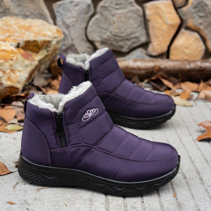 Winter Snow Boots WIth Side Zipper Casual Warm Plush Flat Shoes Women's Fleece Ankle Boot $40.74 Dana Fashion Color: Purple Size: Size35 Women's shoes Product information: Upper material: satin Sole material: PU Upper height: medium upper Toe shape: round