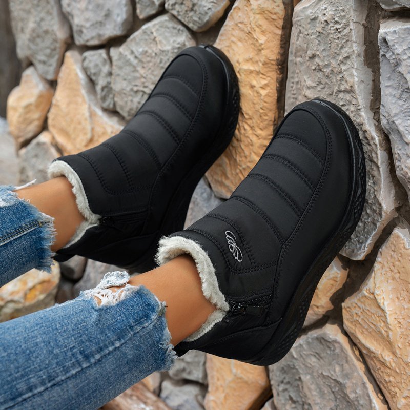 Winter Snow Boots WIth Side Zipper Casual Warm Plush Flat Shoes Women's Fleece Ankle Boot $40.74 Dana Fashion Color: Black Size: Size35 Women's shoes Product information: Upper material: satin Sole material: PU Upper height: medium upper Toe shape: round