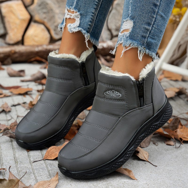 Winter Snow Boots WIth Side Zipper Casual Warm Plush Flat Shoes Women's Fleece Ankle Boot $40.74 Dana Fashion Color: Black Size: Size35 Women's shoes Product information: Upper material: satin Sole material: PU Upper height: medium upper Toe shape: round