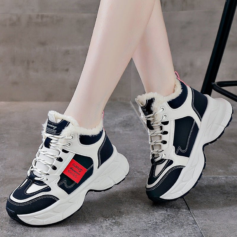 Winter Thermal Fleece-lined Sneakers Women $46.28 Dana Fashion Color: Black Size: 35 Women's shoes Product information: Color: black, gray, blue Heel height: mid heel (3-5CM) Heel shape: flat heel Size: 35, 36, 37, 38, 39, 40 Sole material: Plastic Toe ho