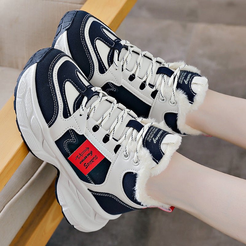 Winter Thermal Fleece-lined Sneakers Women $46.28 Dana Fashion Color: Blue Size: 35 Women's shoes Product information: Color: black, gray, blue Heel height: mid heel (3-5CM) Heel shape: flat heel Size: 35, 36, 37, 38, 39, 40 Sole material: Plastic Toe hol