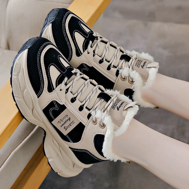 Winter Thermal Fleece-lined Sneakers Women $46.28 Dana Fashion Color: Black Size: 35 Women's shoes Product information: Color: black, gray, blue Heel height: mid heel (3-5CM) Heel shape: flat heel Size: 35, 36, 37, 38, 39, 40 Sole material: Plastic Toe ho