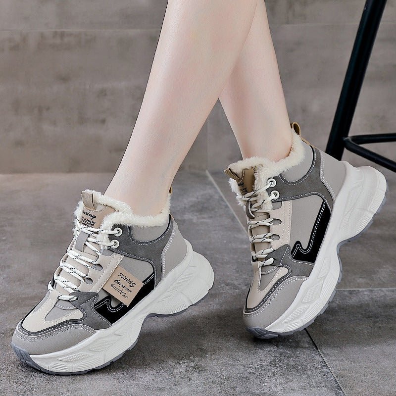 Winter Thermal Fleece-lined Sneakers Women $46.28 Dana Fashion Color: Black Size: 35 Women's shoes Product information: Color: black, gray, blue Heel height: mid heel (3-5CM) Heel shape: flat heel Size: 35, 36, 37, 38, 39, 40 Sole material: Plastic Toe ho