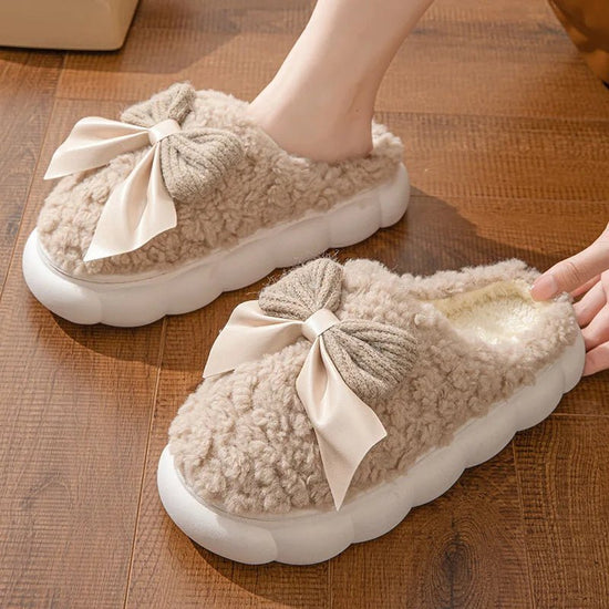 Winter Warm Fur Slippers For Women Cute Bow House Non Slip Soft Shoes Comfort Flat Heel Home Indoor Bedroom Plush Slippers $49.45 Dana Fashion Color: Khaki Size: 36x37 Women's shoes Specification: Foot length 22~22.5cm=Size 36-37=Fit for 35-36 Foot length
