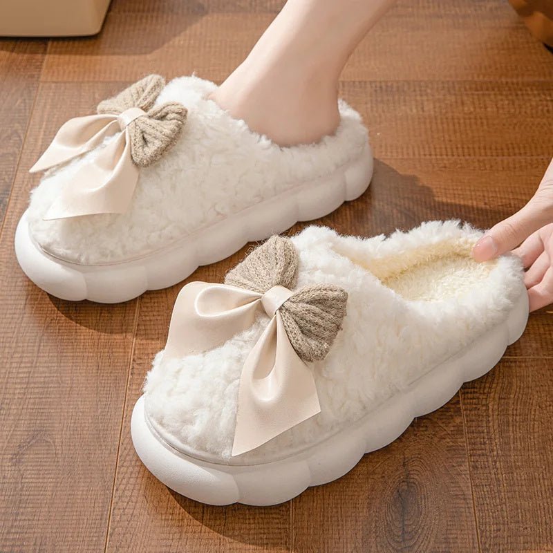 Winter Warm Fur Slippers For Women Cute Bow House Non Slip Soft Shoes Comfort Flat Heel Home Indoor Bedroom Plush Slippers $49.45 Dana Fashion Color: White Size: 36x37 Women's shoes Specification: Foot length 22~22.5cm=Size 36-37=Fit for 35-36 Foot length