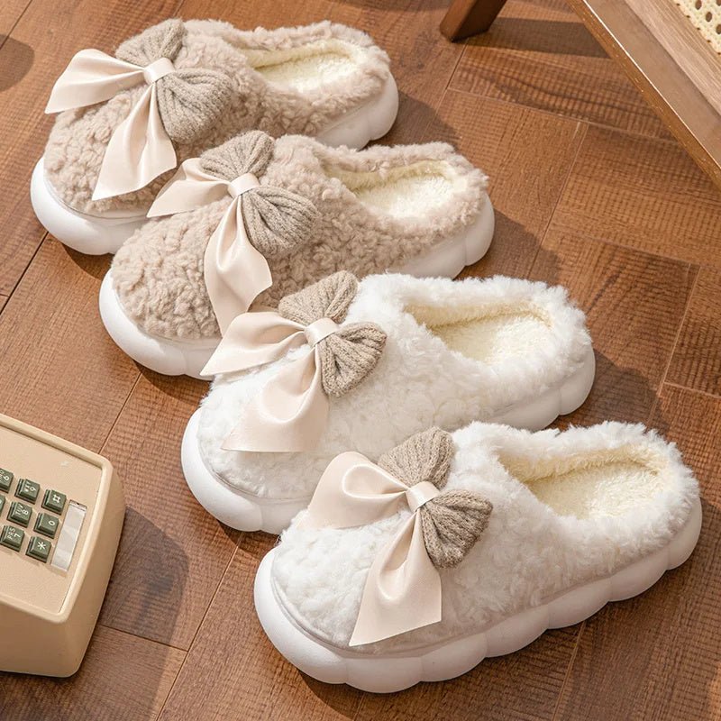 Winter Warm Fur Slippers For Women Cute Bow House Non Slip Soft Shoes Comfort Flat Heel Home Indoor Bedroom Plush Slippers $49.45 Dana Fashion Color: Green Size: 36x37 Women's shoes Specification: Foot length 22~22.5cm=Size 36-37=Fit for 35-36 Foot length