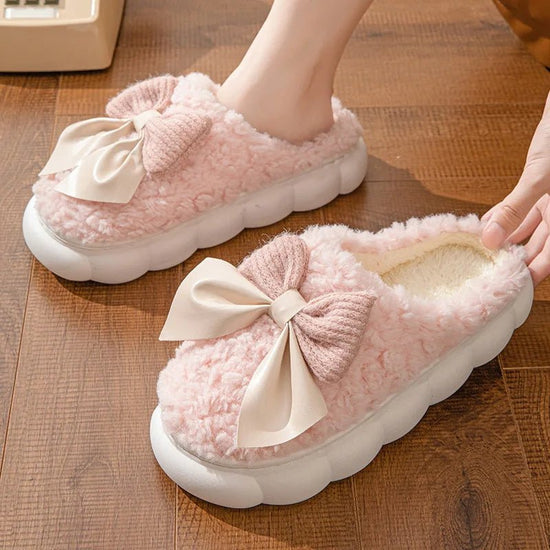 Winter Warm Fur Slippers For Women Cute Bow House Non Slip Soft Shoes Comfort Flat Heel Home Indoor Bedroom Plush Slippers $49.45 Dana Fashion Color: Pink Size: 36x37 Women's shoes Specification: Foot length 22~22.5cm=Size 36-37=Fit for 35-36 Foot length