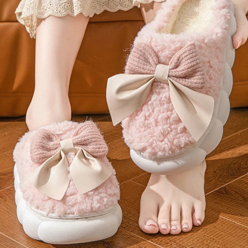 Winter Warm Fur Slippers For Women Cute Bow House Non Slip Soft Shoes Comfort Flat Heel Home Indoor Bedroom Plush Slippers $49.45 Dana Fashion Color: Green Size: 36x37 Women's shoes Specification: Foot length 22~22.5cm=Size 36-37=Fit for 35-36 Foot length