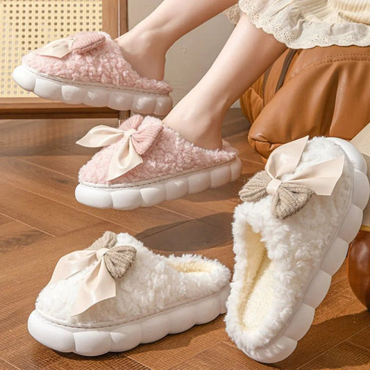Winter Warm Fur Slippers For Women Cute Bow House Non Slip Soft Shoes Comfort Flat Heel Home Indoor Bedroom Plush Slippers $49.45 Dana Fashion Color: Green Size: 36x37 Women's shoes Specification: Foot length 22~22.5cm=Size 36-37=Fit for 35-36 Foot length
