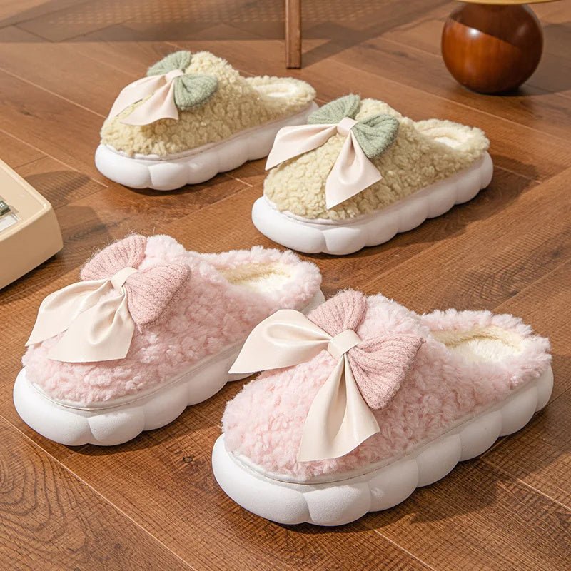 Winter Warm Fur Slippers For Women Cute Bow House Non Slip Soft Shoes Comfort Flat Heel Home Indoor Bedroom Plush Slippers $49.45 Dana Fashion Color: Green Size: 36x37 Women's shoes Specification: Foot length 22~22.5cm=Size 36-37=Fit for 35-36 Foot length