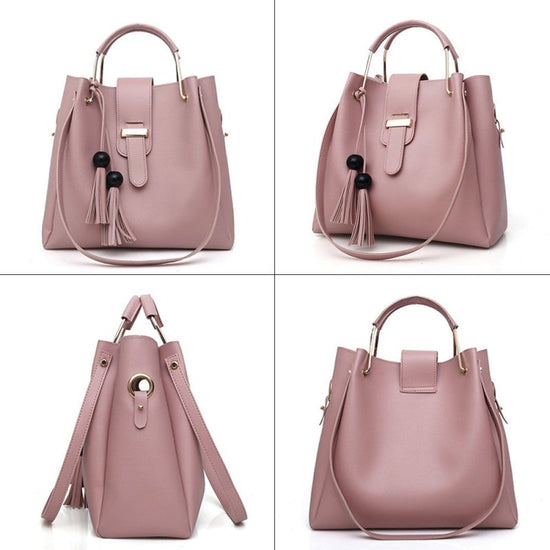 Women 3Pcs Or Set Handbags PU Leather Shoulder Bags Casual Tote Bag Tassel Metal Handle Designer Composite Bags $59.99 Dana Fashion Color: Beige Women's Bags Feature: This bag will makes you more fashion, sexy, elegant and confident. Best gifts for girlfr