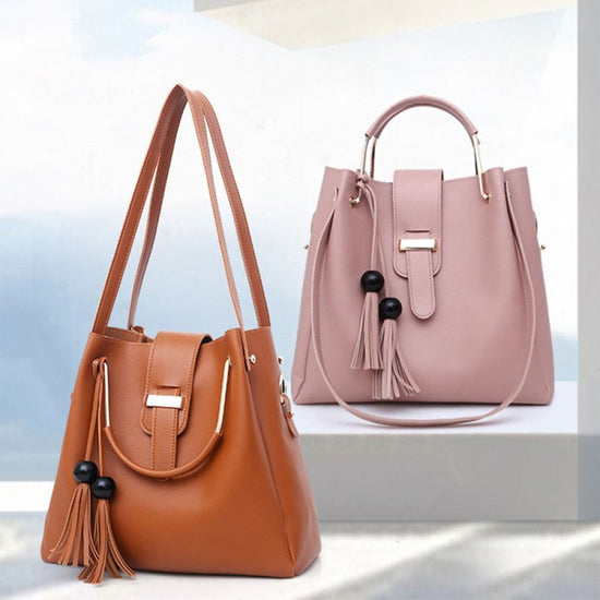 Women 3Pcs Or Set Handbags PU Leather Shoulder Bags Casual Tote Bag Tassel Metal Handle Designer Composite Bags $59.99 Dana Fashion Color: Beige Women's Bags Feature: This bag will makes you more fashion, sexy, elegant and confident. Best gifts for girlfr