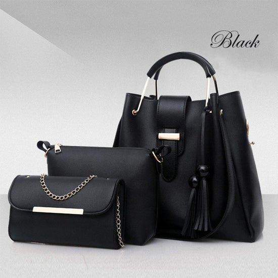 Women 3Pcs Or Set Handbags PU Leather Shoulder Bags Casual Tote Bag Tassel Metal Handle Designer Composite Bags $59.99 Dana Fashion Color: Black Women's Bags Feature: This bag will makes you more fashion, sexy, elegant and confident. Best gifts for girlfr