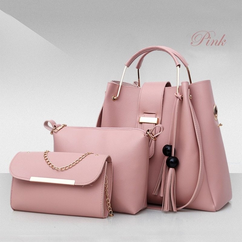 Women 3Pcs Or Set Handbags PU Leather Shoulder Bags Casual Tote Bag Tassel Metal Handle Designer Composite Bags $59.99 Dana Fashion Color: Pink Women's Bags Feature: This bag will makes you more fashion, sexy, elegant and confident. Best gifts for girlfri