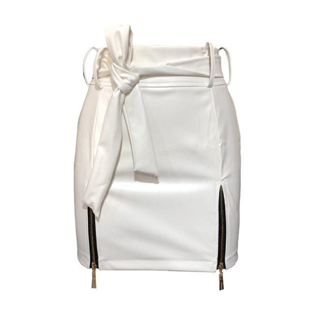 Women Bandage PU Leather Ladies Short Mini Skirts $49.50 Dana Fashion Color: White Size: L Women's clothing Product information: Fabric name: Flannel Main fabric ingredient content: 10% or less Color: black,Khaki,WHITE Size Information: Size: S/M/L/XL Not