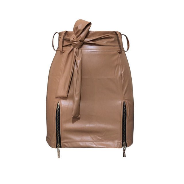 Women Bandage PU Leather Ladies Short Mini Skirts $49.50 Dana Fashion Color: Khaki Size: L Women's clothing Product information: Fabric name: Flannel Main fabric ingredient content: 10% or less Color: black,Khaki,WHITE Size Information: Size: S/M/L/XL Not