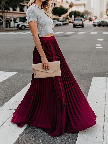 Women Fashion Casual Skirt Girls High Waist Long Skirts $50.00 Dana Fashion Color: Wine Red Size: L Women's clothing Product information Pattern: plain Main fabric composition: Chiffon The content of the main fabric ingredient: 30%-50% Lining composition:
