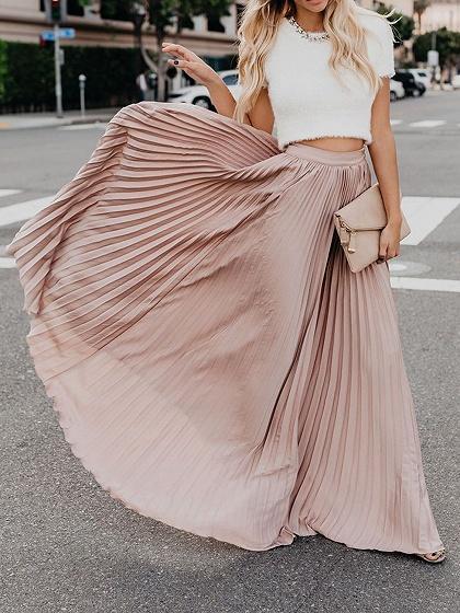 Women Fashion Casual Skirt Girls High Waist Long Skirts $50.00 Dana Fashion Color: Pink Size: L Women's clothing Product information Pattern: plain Main fabric composition: Chiffon The content of the main fabric ingredient: 30%-50% Lining composition: pol