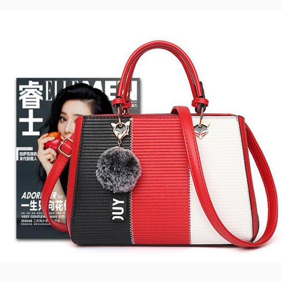 Women Hairball Ornaments Totes Patchwork Handbag Party Purse Ladies Messenger Crossbody Shoulder Bags Women Handbags $59.16 Dana Fashion Color: Grey Women's Bags Design: Shoulder bag ,handbag Material: PU Leather Size: 29*14*20cm