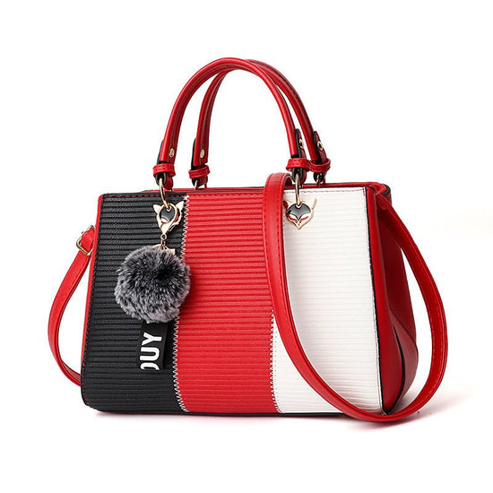 Women Hairball Ornaments Totes Patchwork Handbag Party Purse Ladies Messenger Crossbody Shoulder Bags Women Handbags $59.16 Dana Fashion Color: Red Women's Bags Design: Shoulder bag ,handbag Material: PU Leather Size: 29*14*20cm