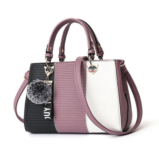 Women Hairball Ornaments Totes Patchwork Handbag Party Purse Ladies Messenger Crossbody Shoulder Bags Women Handbags $59.16 Dana Fashion Color: Purple Women's Bags Design: Shoulder bag ,handbag Material: PU Leather Size: 29*14*20cm