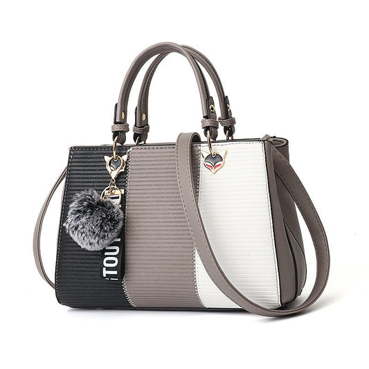 Women Hairball Ornaments Totes Patchwork Handbag Party Purse Ladies Messenger Crossbody Shoulder Bags Women Handbags $59.16 Dana Fashion Color: Grey Women's Bags Design: Shoulder bag ,handbag Material: PU Leather Size: 29*14*20cm