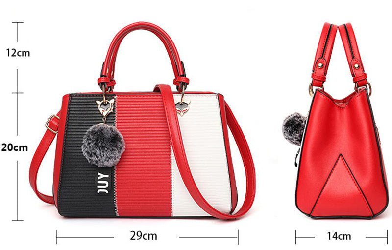 Women Hairball Ornaments Totes Patchwork Handbag Party Purse Ladies Messenger Crossbody Shoulder Bags Women Handbags $59.16 Dana Fashion Color: Grey Women's Bags Design: Shoulder bag ,handbag Material: PU Leather Size: 29*14*20cm