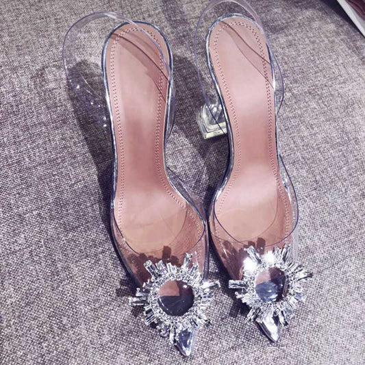 Women Pumps Elegant Pointed Toe Rhinestones High Heels Wedding Shoes Crystal Clear Heeled Slingback Pumps Sandals Sexy Heels $38.99 Dana Fashion Color: Silver style: 7cm Size: 35 Women's shoes Product Information: Color: silver [heel height 9 cm], silver