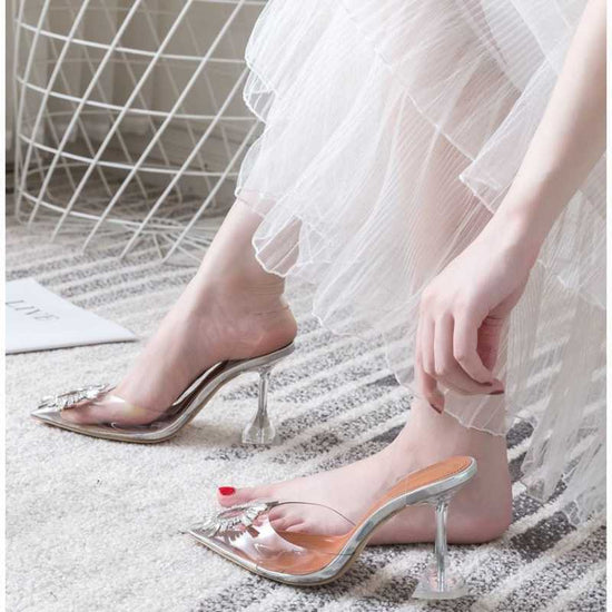 Women Pumps Elegant Pointed Toe Rhinestones High Heels Wedding Shoes Crystal Clear Heeled Slingback Pumps Sandals Sexy Heels $38.99 Dana Fashion Color: Silver style: 7cm Size: 35 Women's shoes Product Information: Color: silver [heel height 9 cm], silver