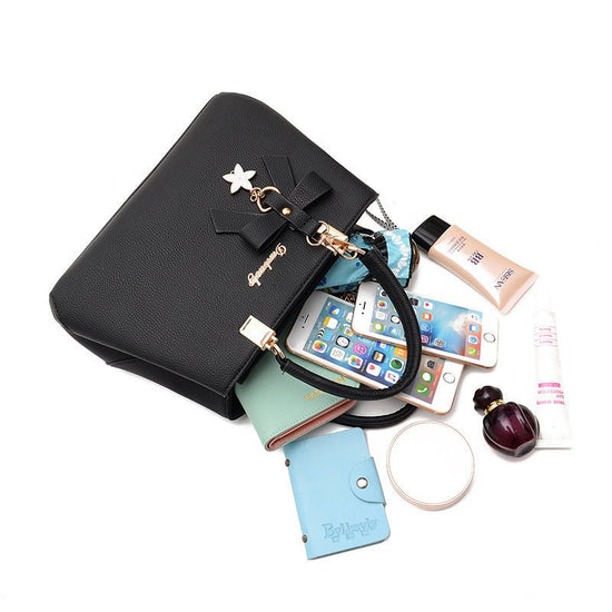 Women Shoulder Bag With Bowknot Star Pendant Totes $47.00 Dana Fashion Color: Black Women's Bags Product information: Color: wine red, light gray, green, dark blue, black, oak pink, brown Style: urban simplicity Material: PU Luggage Trend Style: Killer Ba