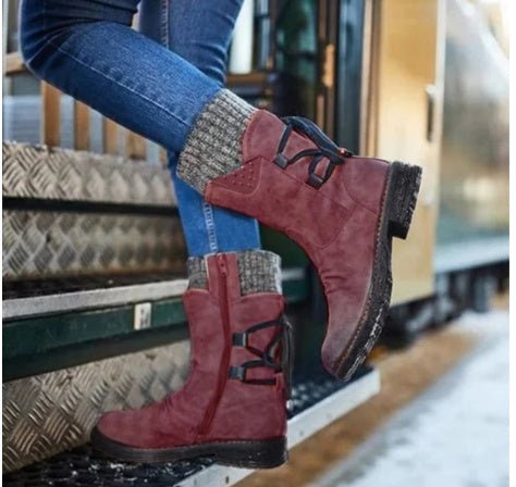 Women Winter Boots Mid-Calf Snow Boots $40.00 Dana Fashion Color: Red wine Size: 35size Women's shoes Product information: SUpper material: microfiber Sole Material: Rubber Color: red, black, purple, blue, khaki, gray Size: 35,36,37,38,39,40,41,42,43 Popu